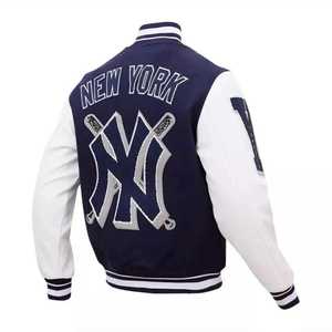 แจ็คเก็ตวาร์ซิตี้แบบสองสีสั่งทำพิเศษ สีน้ำเงินขาว แจ็คเก็ตเบสบอลแบบ Letterman ปักลายปะติด กระดุมแป๊ก สตรีทแวร์ แจ็คเก็ตบอมเบอร์ - Product Image 6