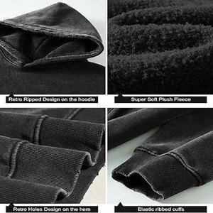 <b>Mens</b> Hoodies Vintage Oversized Hoodie Acid Wash Fleece Pullover Heavyweight Streetwear Sweatshirts <b>Men's</b> Hoodies <b>Black</b> Color - Product Image 6