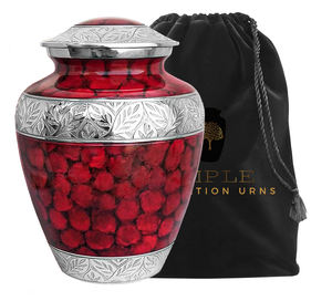 Urne funéraire en métal rouge pour cendres humaines adultes |   Urne commémorative gravée en feuille d'argent, design écologique et durable |   220 pouces cubes - Product Image 6