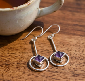Pendientes colgantes geométricos de amatista natural, plata de ley 925, hechos a mano, chapados en oro rosa y oro amarillo, joyería para mujer - Product Image 6