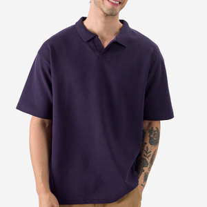 เสื้อโปโลผู้ชายสีม่วง ผ้าฝ้าย แขนสั้น สวมใส่สบาย ระบายอากาศได้ดี น้ำหนักเบา เหมาะสำหรับฤดูร้อน ทรงโอเวอร์ไซส์ - Product Image 1