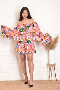 Conjunto de Seda Bohemia para Mujer, Cómodo y Transpirable, Top de Manga Larga con Capas y Minifalda, Perfecto para la Playa y Fiestas - Product Image 2