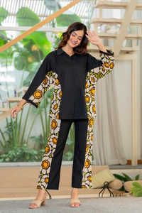 Conjunto de 2 Piezas de Algodón Estampado Informal para Mujer, Ideal para Primavera y Verano, Camisa y Pantalón de Algodón Puro - Product Image 3