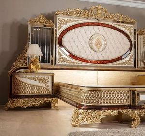 Oferta Especial: Juego de Dormitorio Nelligan de Lujo Moderno y Clásico con Cabecera Ovalada Dorada y Blanca, Estructura de Cama de Madera Tallada, Elegante - Product Image 4