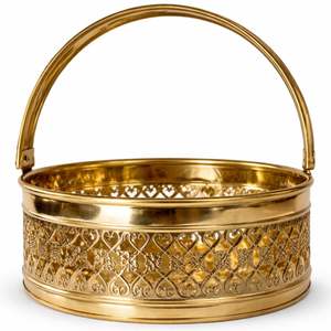 Cesta de Pooja Tradicional de Latón con Asa, Accesorio Ritual para Templo, Decorativa para Frutas y Flores, para Mandir en Casa, Hecha a Mano - Product Image 5
