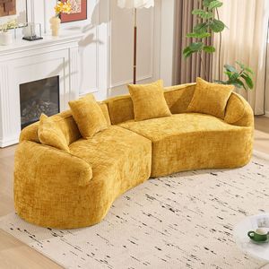 Divano Curvo Giallo Comprimibile, Stile Nordico Creativo, Morbido e Confortevole per Diverse Situazioni nel Soggiorno - Product Image 4