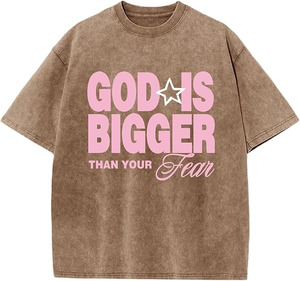 T-shirt graphique oversize délavé style vintage en coton épais, streetwear, avec impression typographique personnalisée - Product Image 1