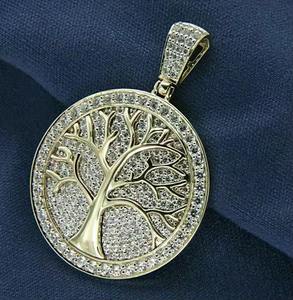 Pendentif pour homme en argent 925 plaqué, avec moissanite véritable taille ronde 3 carats, motif cercle d'arbre, bijou en argent sterling, breloque diamant - Product Image 4