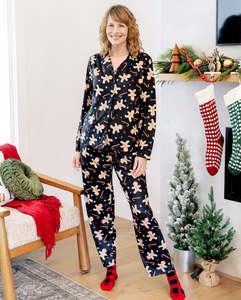 Custom <b>Christmas</b> Family <b>Pajama</b> Set 100% Polyester Casual <b>Matching</b> Holiday Sleepwear Gingerbread Print Family Clothing Collection - Product Image 4