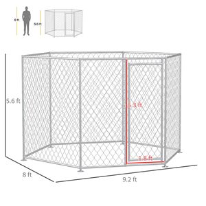 Recinto per Cani da Esterno 2,8m x 2,4m x 1,7m con Porta Bloccabile, Colore Argento, per Cani di Taglia Media e Grande - Disponibili Misure XXL, XL, X - Product Image 3