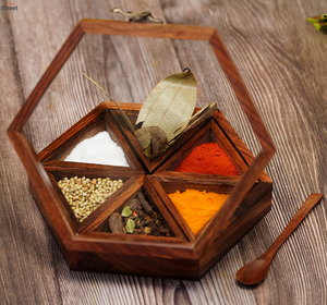 Wood Spice <b>Box</b> Household Seasoning Storage Spice <b>Box</b> With Intricate Metal Lid And Gold Knob Spice <b>Box</b> - Product Image 6