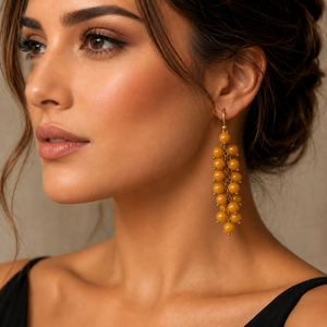 Pendientes Largos de Ámbar Natural de Polonia, Chapados en Oro de 14K, con Forma Redonda, para Mujer, Hechos a Mano con Ámbar Báltico - Product Image 1