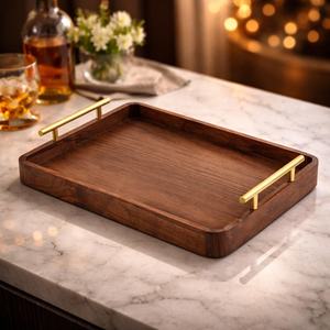 Plateau rectangulaire en bois poli naturel, design moderne, fait main, durable, pour présentation alimentaire, services à thé, paniers cadeaux, compatible lave-vaisselle - Product Image 4