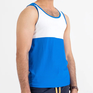 Débardeur sans manches pour homme, blanc et bleu, à blocs de couleur, col rond, séchage rapide, style sportif, coupe classique, pour l'été - Product Image 1