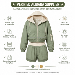 Ensemble de survêtement léger pour femme en tissu nylon respirant avec poignets élastiques et ourlet à cordon de serrage, étiquette tissée personnalisée, fabrication sur mesure - Product Image 3
