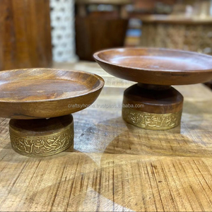 Brass Inlay Arabic Pattern Wooden Cake Stand Candy Stand Chocolate Stand From India by Craftsy Home - Product Image 1