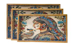 Ensemble de 3 plateaux de service en bois avec impression numérique motif arbre, écologiques, pour la décoration et le service des desserts - Product Image 5