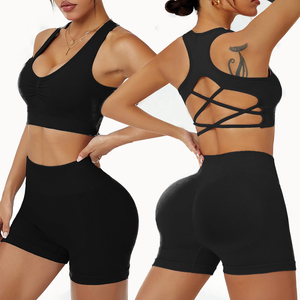 FLW Women's 2-Piece Workout Set High-Waisted <b>Seamless</b> <b>Leggings</b> Padded Sports Bra Breathable Stretchy Fitness Clothing Solid - Product Image 6