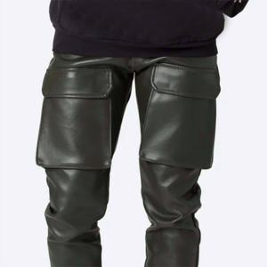 Pantalones de hombre de alta calidad, de cuero vacuno y lona, rectos, para otoño e invierno, ropa de moda, cintura media, con cremallera, estilo urbano - Product Image 6