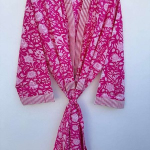 Bata Kimono Larga con Estampado Floral para Mujer, 100% Algodón, Ropa Casual para Estar en Casa, Cuello Redondo, Manga Larga, para Primavera - Product Image 2