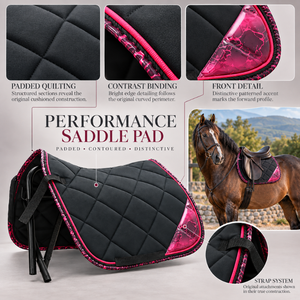Almohadilla para Silla de Montar Performance Black Horse con Paneles con Estampado Rosa y Acolchado |   Almohadilla de Montar a Caballo Contorneada con Sistema de Correas Seguras - Product Image 5