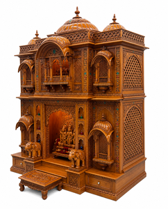 Templo Tradicional Vaishnav Haveli Mandir con Detalles Tallados a Mano, Dómes de Madera de Teca Sólida para Pooja, Muebles para el Hogar con Almacenamiento, Personalizable - Product Image 5