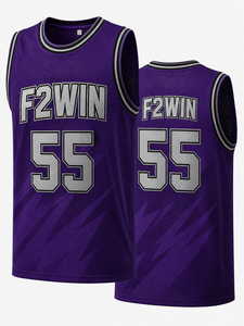 Camiseta de Baloncesto Sublimada con Nombre de Equipo Personalizado Force 2 Win F2W-BBJ-005, Unisex, Transpirable, de Secado Rápido, Blanca y Azul, Deportiva - Product Image 2