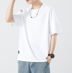 เสื้อยืดโอเวอร์ไซส์ผู้ชาย แขนสั้น ลายตัวอักษรนูน คอกลม ผ้าคอตตอนเจอร์ซีย์ สไตล์ลำลอง - Product Image 2