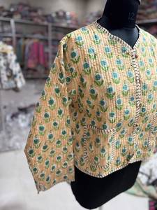 Hand Embroidered <b>Quilted</b> Cotton <b>Jacket</b> Floral <b>Pattern</b> Mandarin Collar Full Sleeve Autumn Women's <b>Jacket</b> GIFT FOR HER - Product Image 4