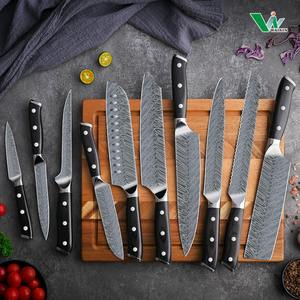 10-Piece 4Cr13 Stainless Steel Damascus Pattern Kitchen <b>Knife</b> Set Pakkawood Chef <b>Utility</b> Boning Nakiri Kiritsuke Bread Slicing - Product Image 2
