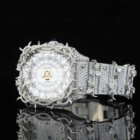 Montre-bracelet de luxe spectaculaire en moissanite et diamant, boîtier en acier inoxydable, mouvement à quartz, bracelet de 20 mm, design hip-hop glacé, étanche 10 bars