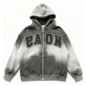 Ensemble deux pièces homme : sweat à capuche zippé en molleton épais dégradé avec broderie lettre appliquée et short cargo oversize – Collection Automne - Product Image 2