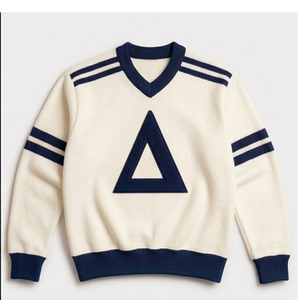 Pull en tricot blanc à col en V pour homme avec broderie triangulaire grise, coupe classique, vêtement décontracté d'automne - Product Image 4