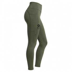 GYM ACTIVE Olive <b>Green</b> High Waisted Tummy Control <b>Leggings</b> for Running with Left Leg Logo Spandex/Polyester Dot Pattern - Product Image 2