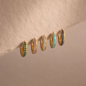 Aros Halo Bañados en Oro - Esmeralda, Zafiro Rosa, Turquesa, Zafiro Azul, Zirconia - Regalo de Lujo para Ella - Product Image 1