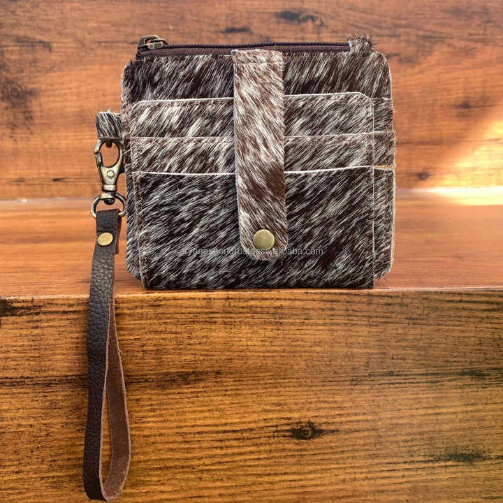Hot Sale Hair on Hide Leather Wristlet Coin Purse Stylish Clutch ATM Card Holder Cowhide Leather Western Style Multi Use Clutch