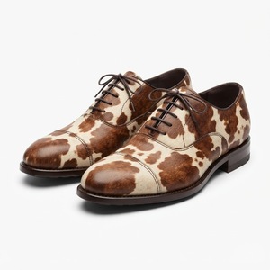 Chaussures habillées pour hommes en cuir véritable à imprimé vache, bout pointu, à lacets, toutes saisons, semelle antidérapante - Product Image 3
