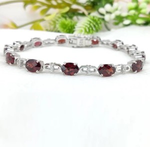 Natural Garnet Stone Bracelet 925 Sterling Silver Red Gemstone Bracelet Handmade Crystal Jewelry Gift for Women <b>Men</b> - Product Image 3