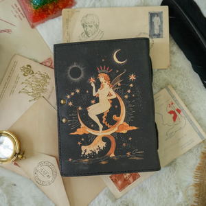Diario de Cuero Místico Sol y Luna, Libro de Hechizos Wicca, Grimoire Hecho a Mano con Encuadernación Cosida, A6, Regalo - Product Image 2