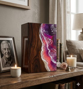 Wood Grain <b>Memorial</b> Urn Purple Pink Resin Cremation <b>Keepsake</b> Box Decorative Ash Casket for Home Remembrance - Product Image 1
