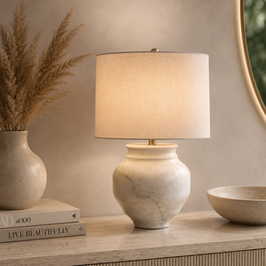 Premium <b>Marble</b> Living Room Lamp With Organic Vase Inspired Shape Warm Illumination And Refined Decorative Presence - Product Image 1
