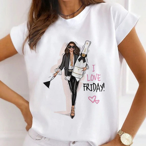 Camiseta de Algodón para Mujer, Cuello en V, Holgada, Transpirable, Ecológica, de Alta Calidad, Estilo Urbano, para Verano - Product Image 4