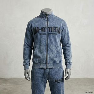 Conjunto Deportivo de Invierno para Hombre, Chaqueta con Cierre y Pantalones Jogger en Azul Lavado, 100% Algodón Ecológico de Secado Rápido, Estilo Casual - Product Image 2