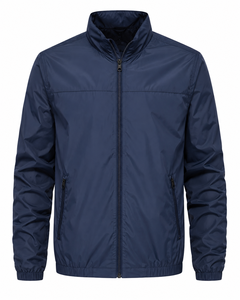 Veste coupe-vent pour homme, bleu marine, col rond, coupe-vent, séchage rapide, respirante, fermeture éclair, décontractée, sportive, saison hivernale, polyester - Product Image 1