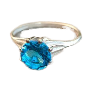 Anillo de Compromiso de Plata de Ley 925 con Engaste de Bisel y Topacio Azul Crudo, Certificado por IEC Cristiano, de Lujo para Mujer, para Aniversario o Fiesta - Product Image 1