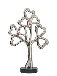 ประติมากรรมต้นไม้รูปหัวใจอะลูมิเนียมสีเงินสุดหรู งานฝีมือโลหะประดับตกแต่งต้นไม้ครอบครัว พร้อมฐานหินอ่อน ของตกแต่งศิลปะนามธรรมสมัยใหม่ - Product Image 3