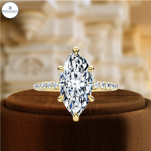 แหวนเพชรทรงมาร์คีส์ 1 กะรัต เพาะเลี้ยงในห้องปฏิบัติการ, แหวนทอง 14K แบบคลาสสิกประดับเพชรแบบพาเว่, แหวนแต่งงานแบบฮาโลซ่อน, แหวนเจ้าสาวแบบโซลิแทร์ - Product Image 1