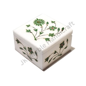 Vintage Decorative Marble and Silver Jewelry <b>Box</b> Exquisite Handmade Marble Inlay <b>Gift</b> <b>Box</b> for Necklaces Available for Sale - Product Image 6