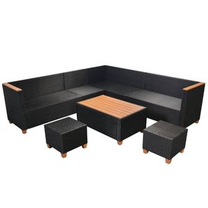 Set da salotto in 7 pezzi in Poly Rattan nero con comodi cuscini mobili da esterno per il tempo libero - Product Image 5