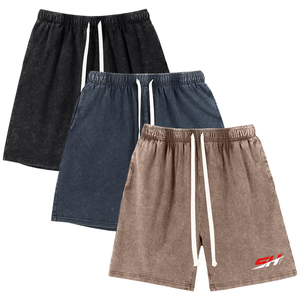 Shorts streetwear homme, effet délavé, broderie personnalisée, finition usée, 100% coton, shorts d'été pour homme - Product Image 1